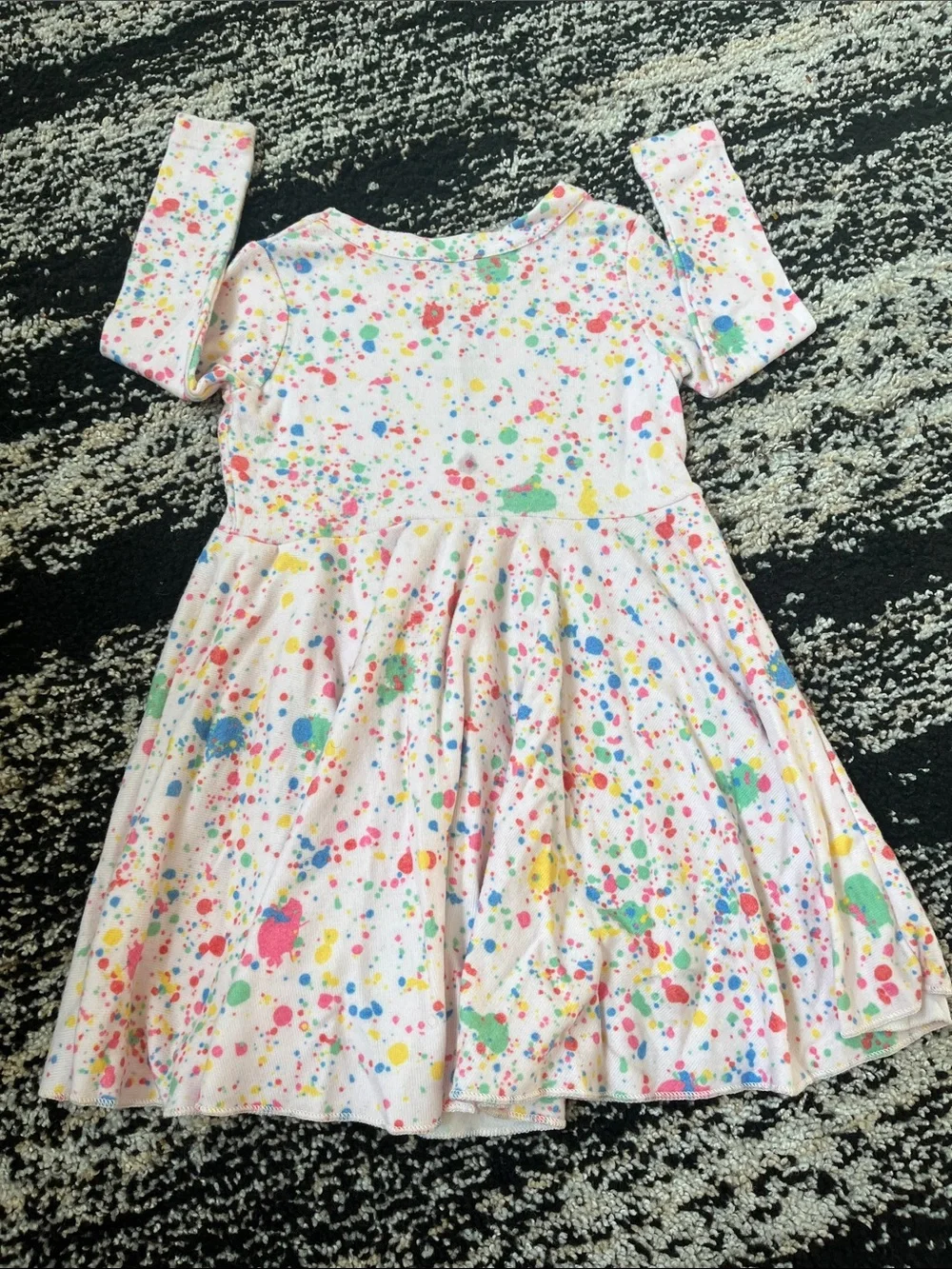 Chaser White Long-Sleeve Paint-Splash Skater Dress with Multicolor Spots